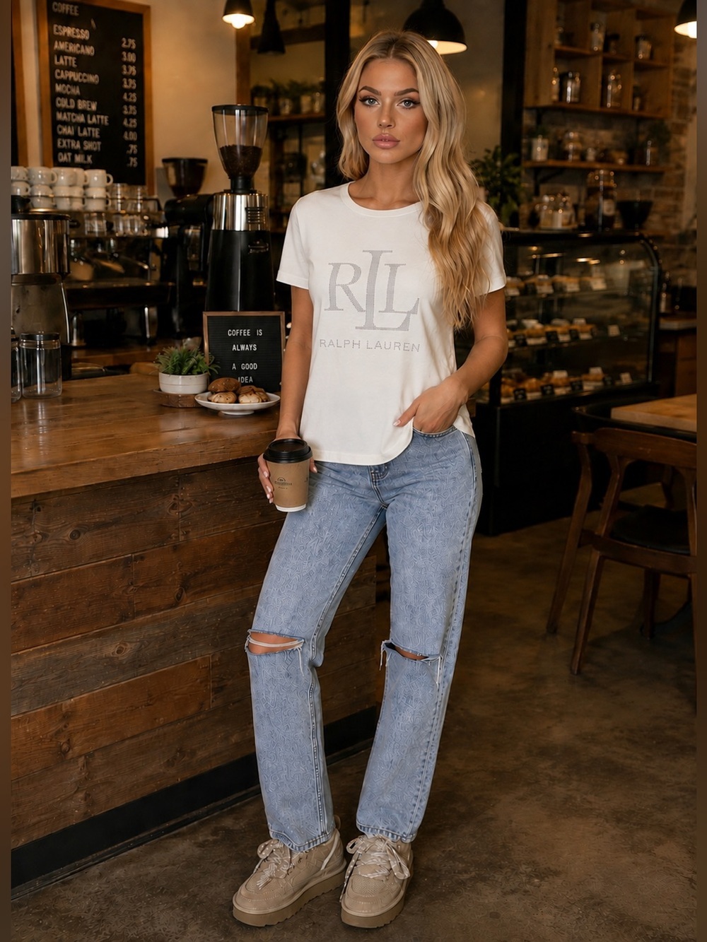 Lauren Ralph Lauren studded monogram graphic tee shirt